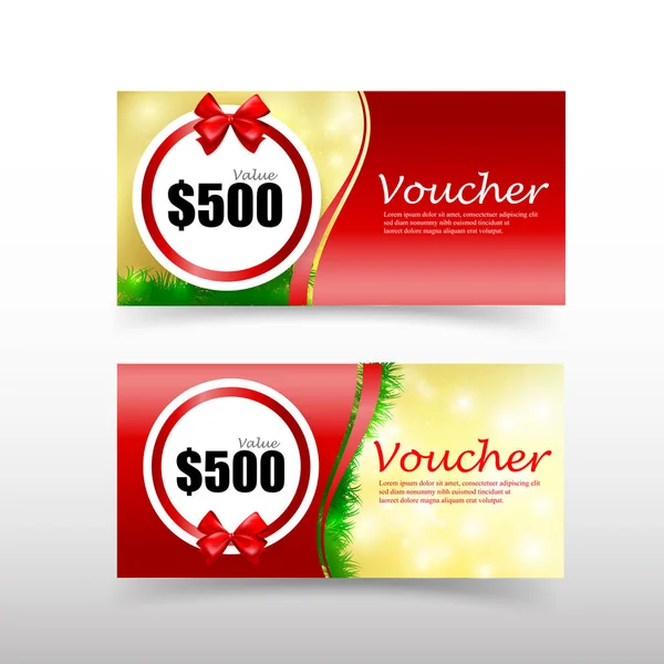 011 Christmas gift voucher kaartsjabloon met rood lintelement — Stockvector