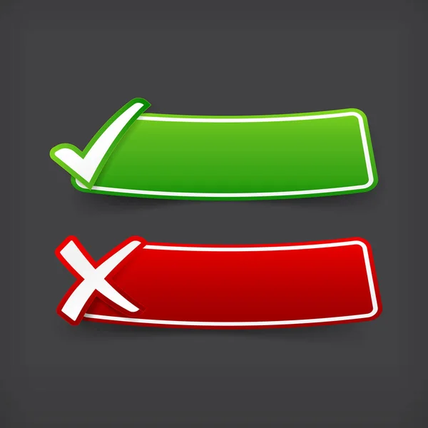 Yeşil ve kırmızı onay işareti simgesi ve boş afiş ile 002 kümesi — Stok Vektör