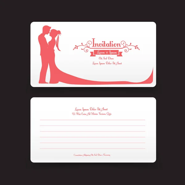 002 Einladung Hochzeitskarte Vorlage mit Silhouette Paar küssen — Stockvektor
