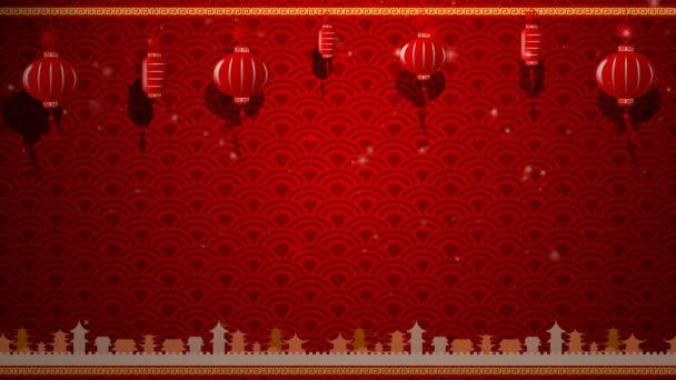Kinesisk konst bakgrund och röd lykta med rörliga gränsen med kopia utrymme och ögla — Stockvideo