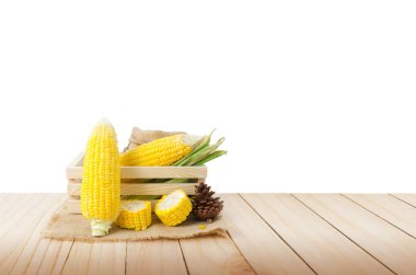 Kenevir çuval taze doğa Mısır ve ahşap flo üzerinde tahta kutu kapatın