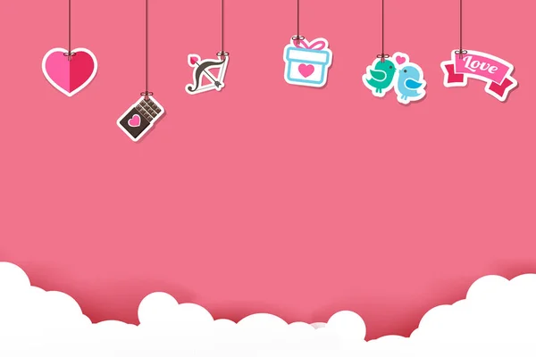 Opknoping Valentijn sticker pictogram op roze achtergrond met kopie vriendelij — Stockvector
