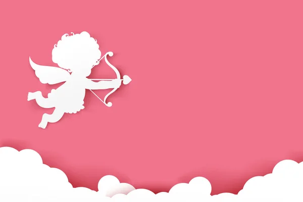 Cupido sosteniendo flecha con sombra sobre fondo rosa con copyspac — Archivo Imágenes Vectoriales