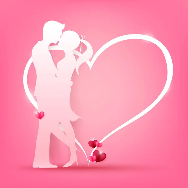 Couple homme et femme en forme de coeur sur vecteur bakcground rose — Image vectorielle