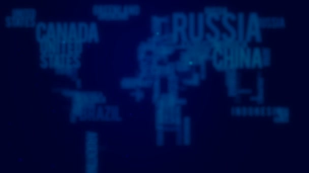 Облако слов карты мира с названием страны тифография 4K резолюция 3840x2160 — стоковое видео