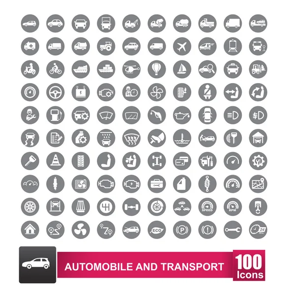 100 iconos conjunto de transporte automático y logístico aislado en blanco b — Vector de stock