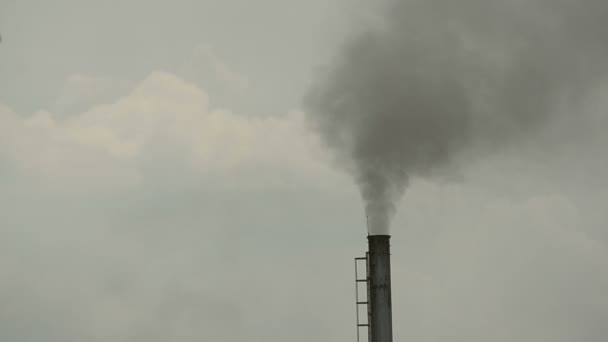 La chimenea industrial está emitiendo gases de escape que contaminan el medio ambiente contra el cielo sucio y nublado — Vídeos de Stock
