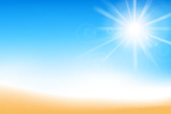 Abstrakt oskärpa blå himmel och sand bakgrund med solljus och FLA- — Stock vektor