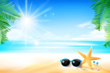 Deniz yıldızı çiçek palmiye yaprağı kum boşaltmak ve summer beach e ile