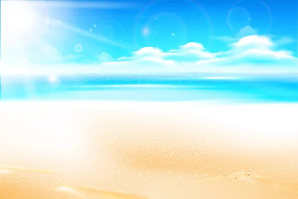 Kum plajı üzerinde deniz bulanıklık ve güneş ışık parlama ve copysp ile gökyüzü — Stok Vektör