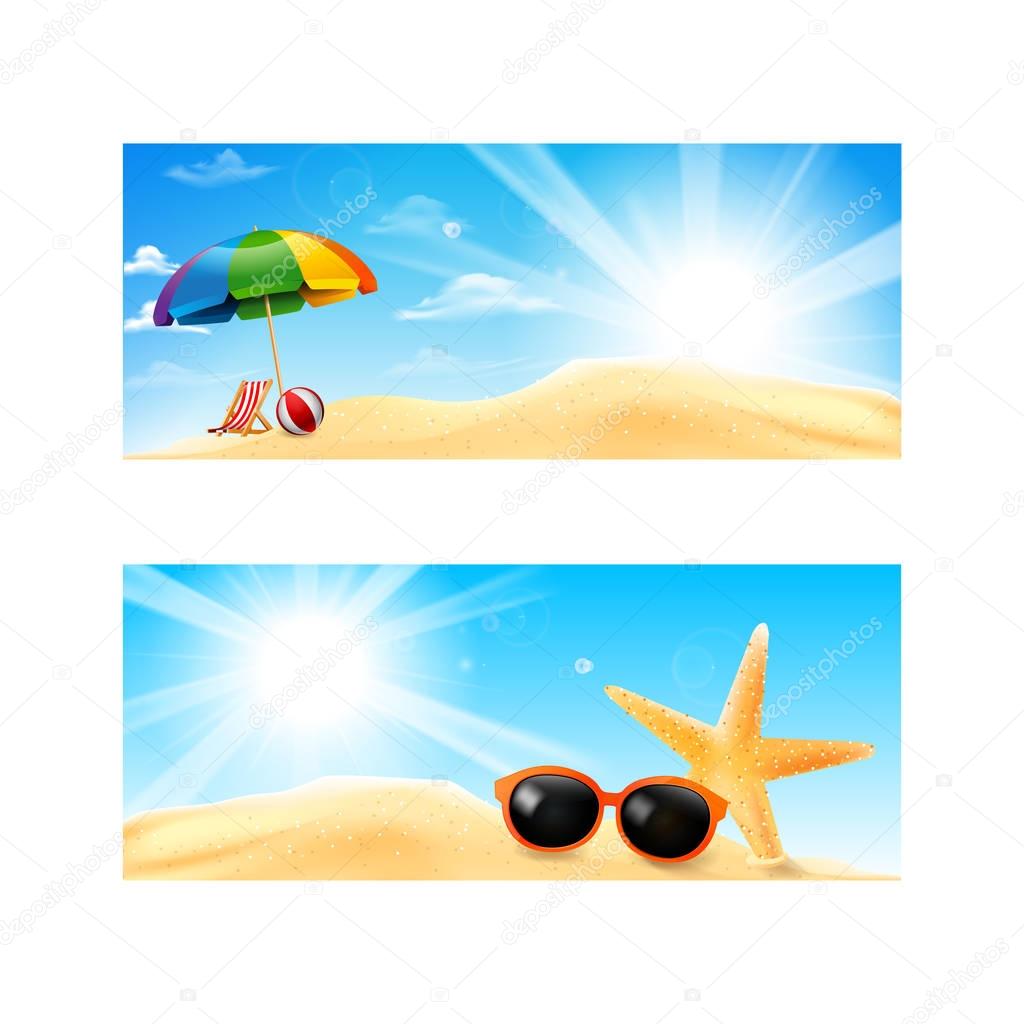 Collection of blank banner with copy space summer element templa