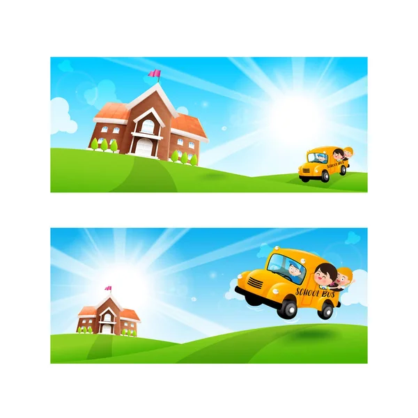 Back to School concept Blank banner template Student kids on sch — Stock Vector