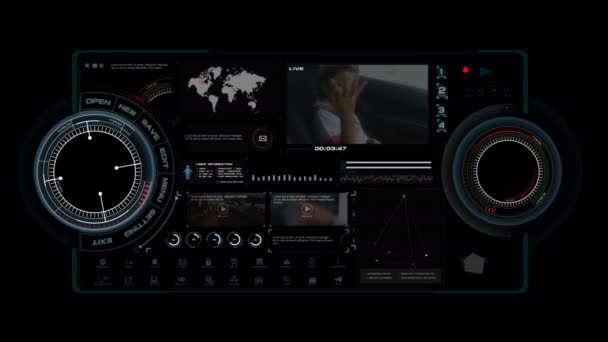 Panneau HUD 4K avec icône graphique et vidéo échantillon de petite fille asiatique pour concept de connexion réseau futuriste 
