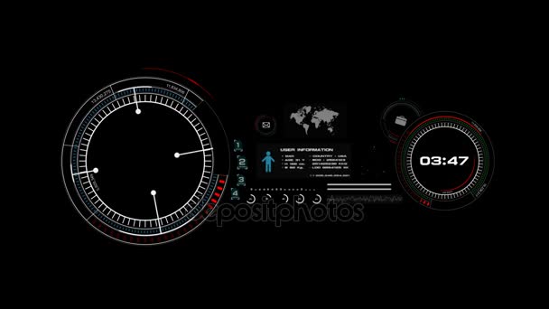 4 k Hud animasyon baş üzerinde görüntü arayüzü öğe fütüristik siber teknoloji kavramı için bar yükleme simgesini grafik ile yukarı — Stok video