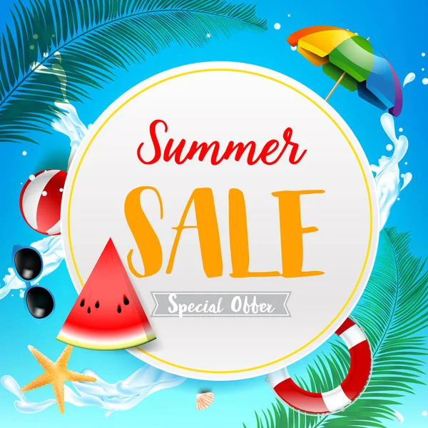 Títil de venda de verão no círculo branco sobre o topo de fundo abstrato — Vetor de Stock