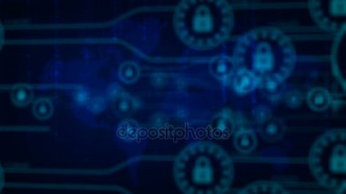 4 k animasyon güvenlik kilidi bağlantı çizgisini fütüristik siber teknoloji ağ güvenliği ve koruma kavramı için yükleme, bulanıklık ve sığ derinlik-in tarla