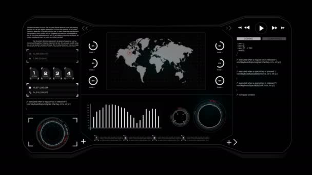 4 k アニメーション Hud ヘッドアップディス プレイ インターフェイス ネットワーク サイバー技術概念のコード グラフ バー要素 — ストック動画