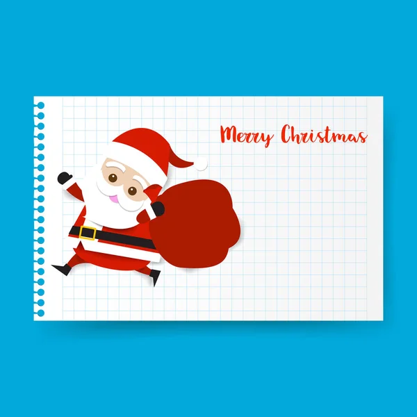 Sorriso Babbo Natale cartone animato tenendo grande borsa rossa sul bianco pape regola — Vettoriale Stock