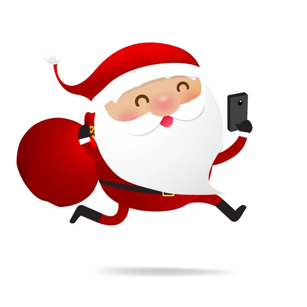 Weihnachtsfigur Santa Claus Cartoon mit Smartphone in der Hand — Stockvektor