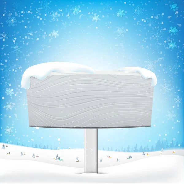 Struttura in legno bianco con spazio copia e fiocco di neve invernale che cade — Vettoriale Stock