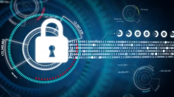 Verrouiller le concept de sécurité sur HUD et arrière-plan cyber futuriste — Video