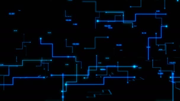 4k κινούμενα σχέδια 3d Αφηρημένο σκοτεινό φόντο κινείται dot και γραμμή αλληγορία cyber φουτουριστικό δεδομένα μεταφοράς έννοιας σύνδεσης δικτύου — Αρχείο Βίντεο