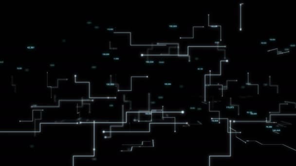 4k animatie 3d abstract dark background bewegende stip en lijn metafoor cyber futuristische gegevens overdracht netwerk verbinding concept — Stockvideo