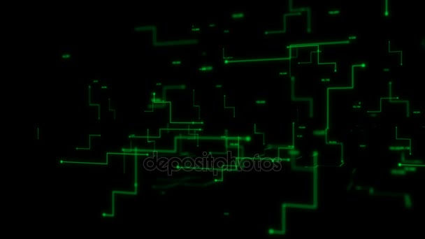 4k animatie 3d abstract dark background bewegende stip en lijn metafoor cyber futuristische gegevens overdracht netwerk verbinding concept — Stockvideo