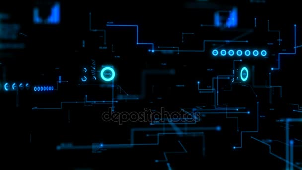 4k animacji 3d ruchome ciemne tło wykres bar infografikę dot i linii metafora cyber futurystyczny danych transferu sieci połączenie koncepcji — Wideo stockowe