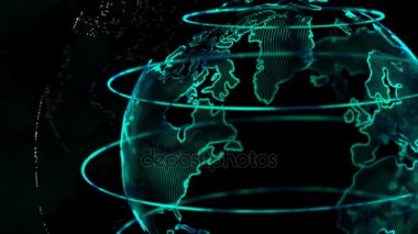 4k nokta dünya harita öğesi spin için siber ve fütüristik teknoloji kavramı koyu ve siyah arka plan üzerinde ile animasyon dünya