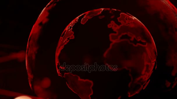 4 k animaci zeměkoule s tečkou mapa světa Hud a infografika grafu bar prvek rotace na tmavém pozadí — Stock video