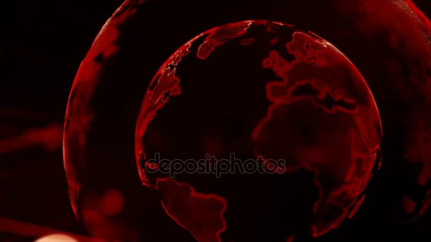 4K Animation Globe with dot world map HUD and infographic graph bar element spin on dark background — Stock Video