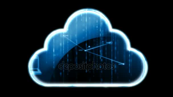 4K Animation of cloud icon with dot connetion line and binary number falling for computer network big data cyber technology futuristic concept — Stock Video