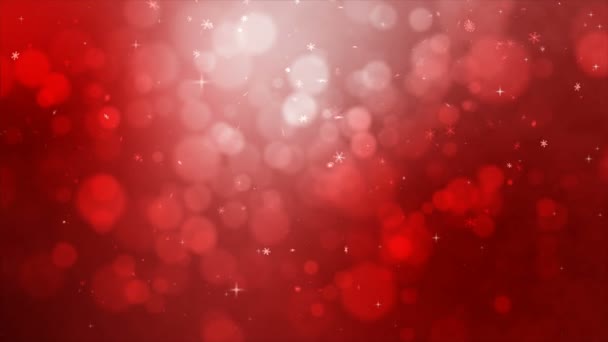 Fondo abstracto abstracto rojo 4K con copo de nieve y efecto bokeh desenfoque e iluminación — Vídeos de Stock