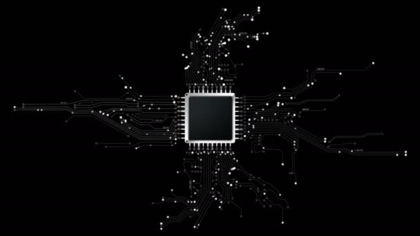 4 k animatie Chip ingesteld cpu controller en afdrukken circuit met alpha matte technologie cyber en futuristische concept — Stockvideo
