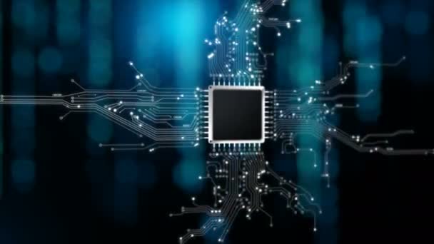 4 k animatie Chip ingesteld cpu controller en afdrukken circuit met alpha matte technologie cyber en futuristische concept — Stockvideo