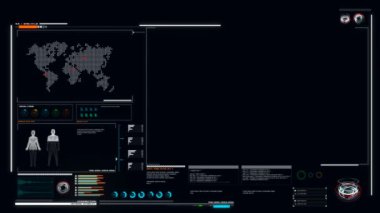 4 k UI kullanıcı arabirimi koyu mavi arka plan grafik bar Infographic ve tel çerçeve vücut analizi ile