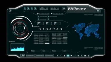 4 k animasyon UI kullanıcı arabirimi ile dünya harita verileri Hud pi çubuğu metin kutusu tablo ve fütüristik teknoloji kavramı için arka plan öğesi kara günü