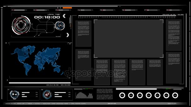 Animatie User Interface Met Wereld Kaartgegevens Hud Bar Tekst Vak — Stockvideo