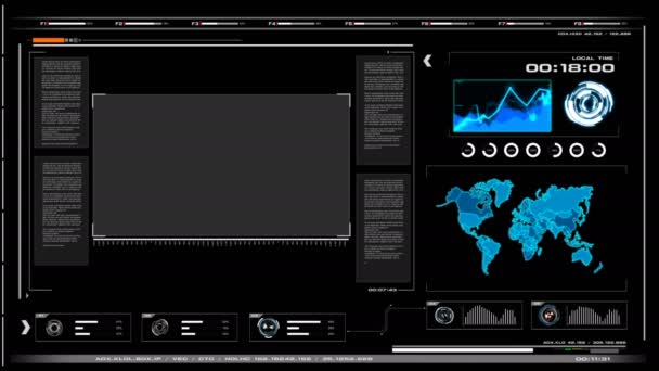Animation User Interface World Map Data Hud Bar Text Box — Stock Video