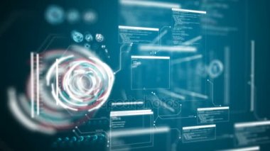 4k uçuş UI kullanıcı arabirimi Hud pi çubuğu metin kutusu Tablo öğesi ile üzerinde geçmek için fütüristik teknoloji kavramı koyu arka plan
