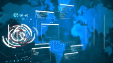 4k uçuş UI kullanıcı arabirimi Hud pi metin kutusu tablo ve dünya harita öğesine bar ile üzerinde geçmek için fütüristik teknoloji kavramı koyu arka plan