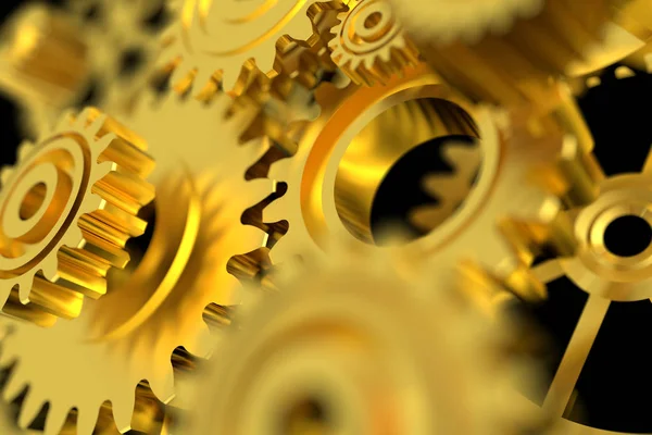 3D render altın metal tekerlek dişli arka arka plan üzerinde