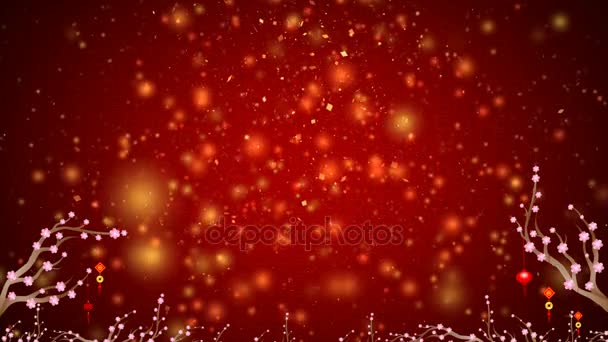 Rosso Sfondo Astratto Con Particella Felice Anno Nuovo Cinese — Video Stock