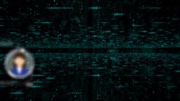 Résumé sombre fond dolly déplacement caméra passer à travers les particules et l'éclairage avec les gens connexion et le grain traité pour la technologie futuriste et cyber concept 