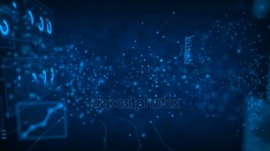 Dijital parçacık eleman için cyber dijital teknoloji kavramı ile pass işlenmiş tahıl ile uçan koyu arka plan
