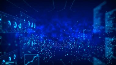 Dijital parçacık eleman için cyber dijital teknoloji kavramı ile pass işlenmiş tahıl ile uçan koyu arka plan
