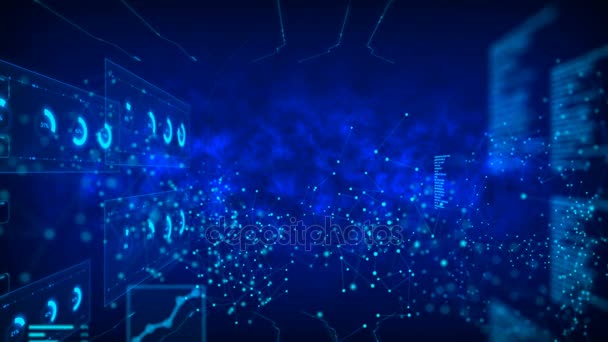 Résumé sombre fond volant passer à travers l'élément de particule numérique pour le concept de technologie cyber numérique avec le grain traité 