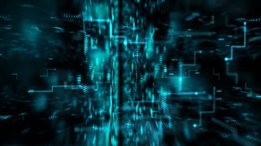 4k Animasyon 3d soyut koyu arka plan hareketli nokta ve çizgi metafor cyber fütüristik veri transferi ağ bağlantı kavramı ile işlenmiş tahıl