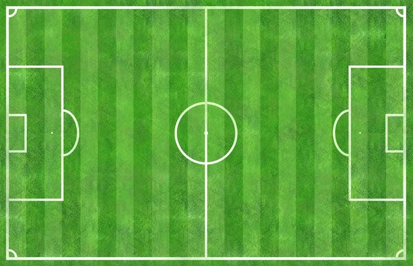 Top view of soccer football field green grass with white line an